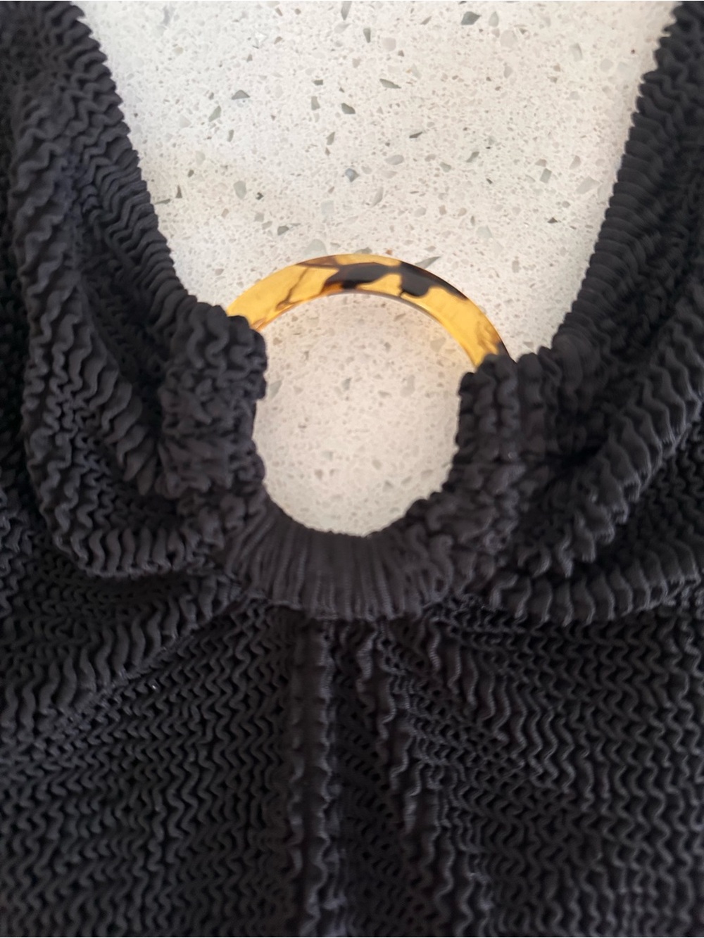 New DKNY Black Textured Crinkle Swimsuit O-Ring One-Piece Bathing Suit Vacation - Picture 4 of 14